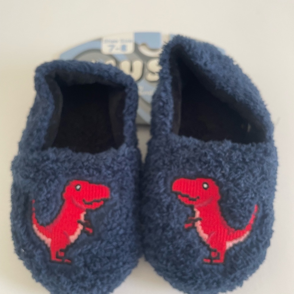 Cozy Dinosaur Slippers - Blue and Red Size7/8